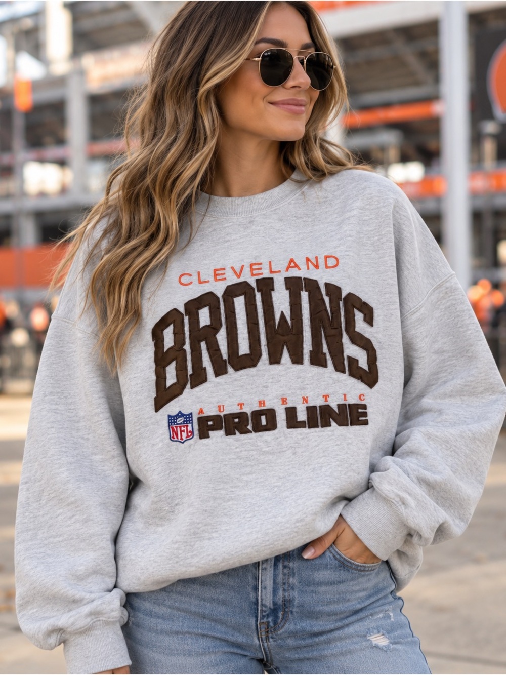 VTG Cleveland Browns Gray Crewneck Sweatshirt - Pro Line
